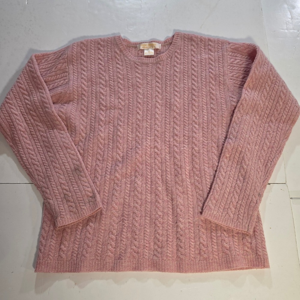 Brooks Brothers Pink Cable Knit 100% Lambswool Crewneck Sweater Womens XS